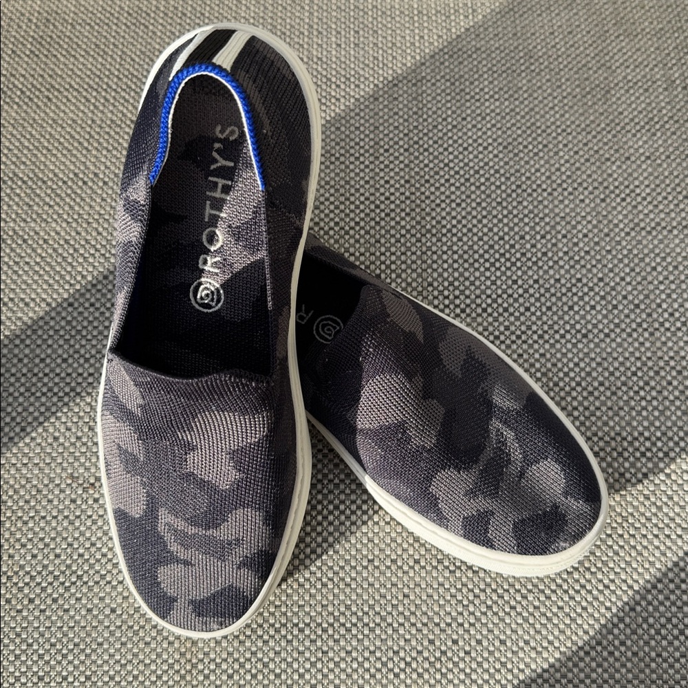 Rothy's Black and Gray Camo Slip-Ons